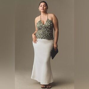 NWT Size 3X - Anthropologie Porridge Tie Neck Ruched Floral Green Halter